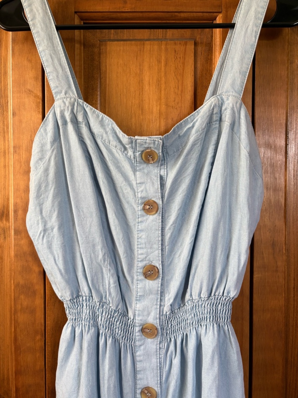 Love Tree Small Light Wash Denim Sundress Button-Down Front Wide Straps - Picture 3 of 10